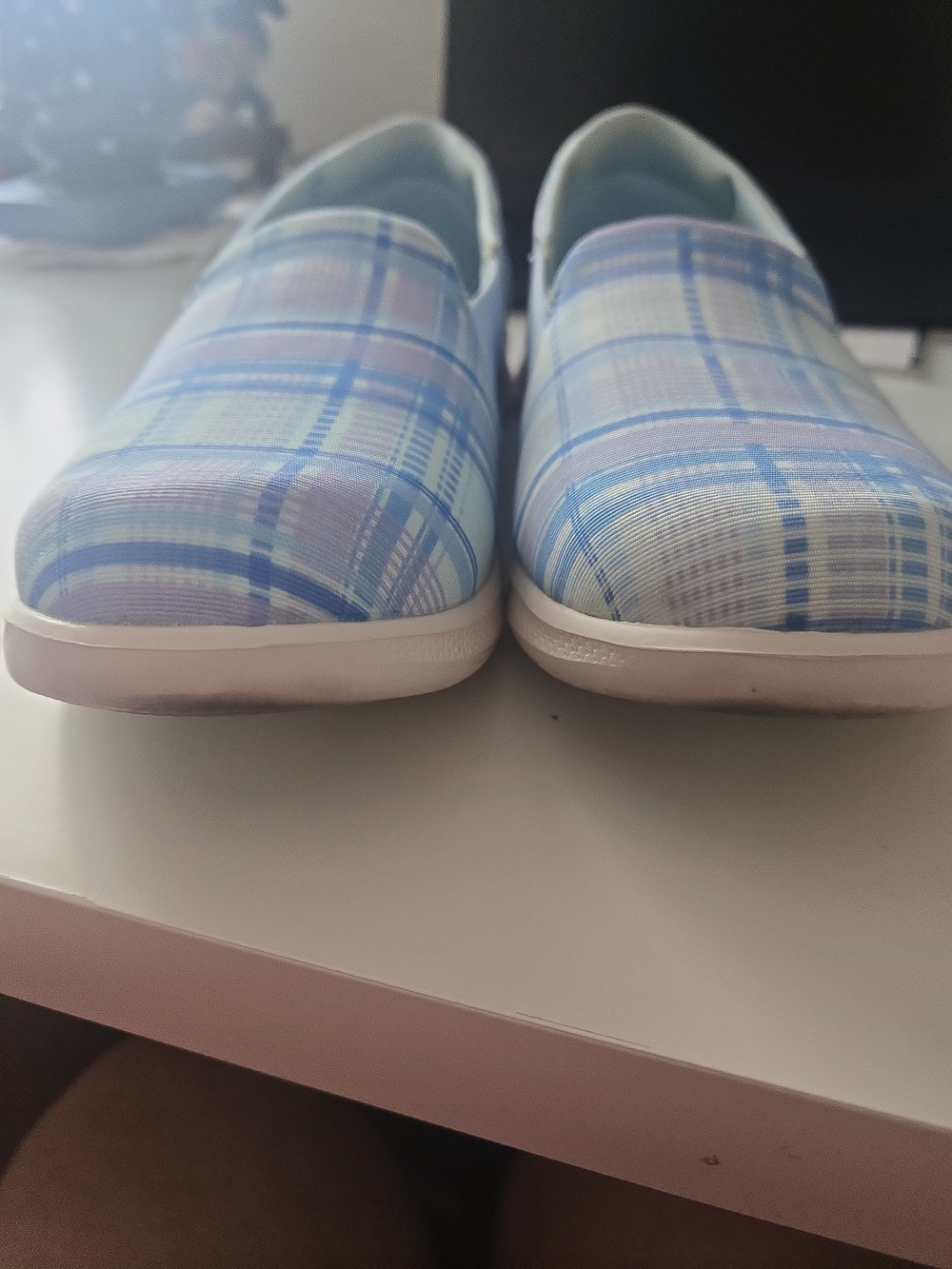 Skechers Slip-On Plaid Sneakers - Light Blue & Lavender - Picture 7 of 8